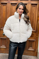 Cream Teddy Panelled Short Coat