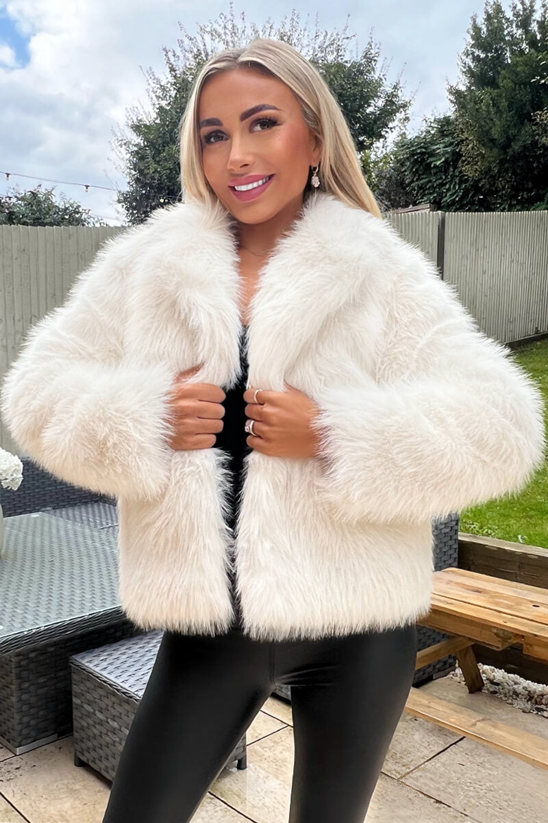 Cream Faux Fur Short Jacket