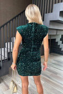 Green Velvet Sequin High Neck Bodycon Mini Dress