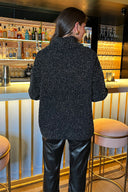 Black Metallic Knit Roll Neck Jumper