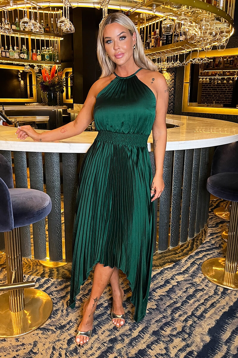 halterneck pleated midi dress MANGO - Pleated Halter Neck Dress Pastel Green