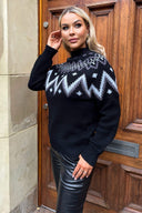 Black Fairisle Mock Neck Knitted Jumper