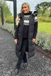 Black Faux Fur Hooded Longline Padded Gilet