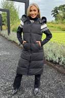 Black Faux Fur Hooded Longline Padded Gilet