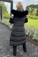 Black Faux Fur Hooded Longline Padded Gilet