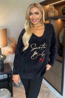 Black Fluffy Santa Baby Sequin Jumper