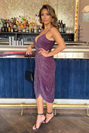 Plum Sparkle Strappy Wrap Top Gathered Skirt Midi Dress