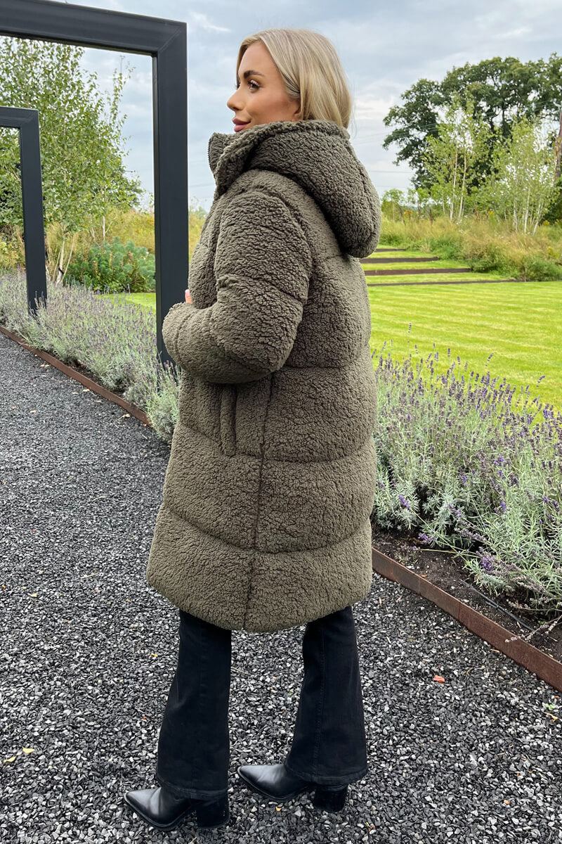 Khaki Teddy Panelled Long Coat