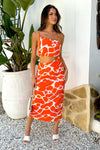 Orange Giraffe Print Asymmetric Cut Out Midi Dress