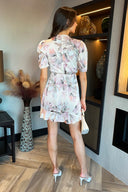 Blush Floral Print Wrap Top Short Sleeve Mini Dress