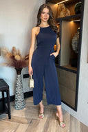 Navy Strappy Racer Neck Jumpsuit