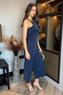 Navy Strappy Racer Neck Jumpsuit