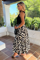 Black And Cream Abstract Print 2 In 1 Smock Midi Dress