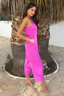 Hot Pink Strappy Racer Neck Jumpsuit