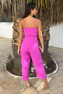 Hot Pink Strappy Racer Neck Jumpsuit