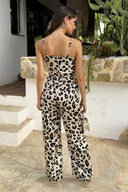 Black And Cream Leopard Print Strappy Tie Waist Jumpsuit