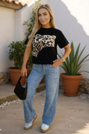 Black Graphic Leopard Print T-Shirt