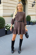 1755000239_Chocolate-Faux-Suede-3-4-Sleeve-Frill-Hem-Belted-Mini-Dress-2.jpg