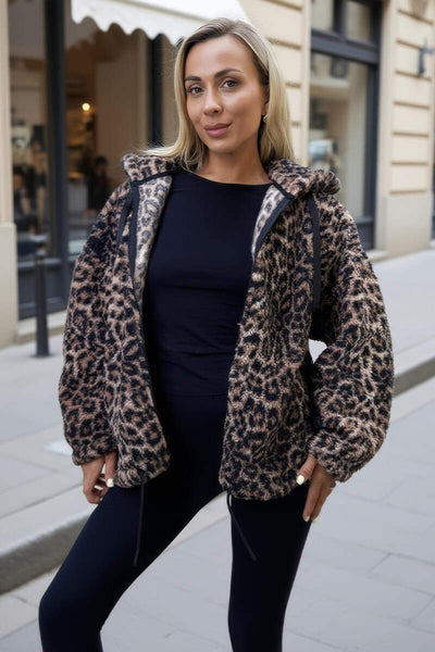 Leopard Print Drawstring Hooded Teddy Jacket – AX Paris US