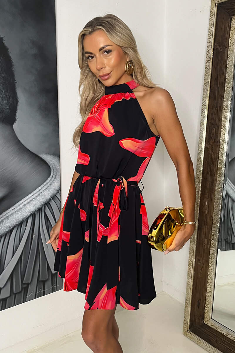 red floral halter neck dress Maxi Size:21½   35/36 main image 0