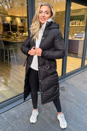 Black Belted Long Puffer Coat