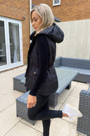 Black Drawstring Waist Hooded Gilet