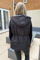 Black Drawstring Waist Hooded Gilet