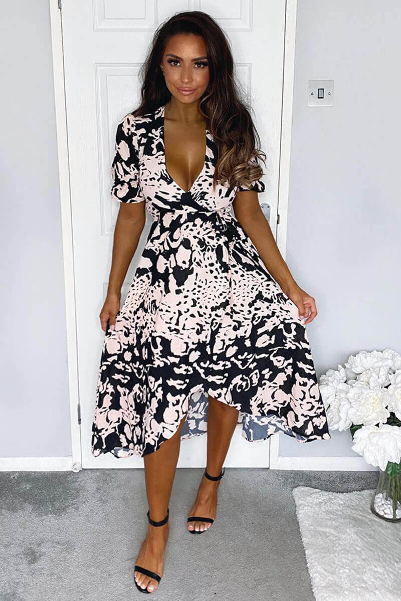 Black Nude Abstract Print Wrap Midi Dress AX Paris US Black Nude Abstract Print Wrap Midi Dress AX Paris US