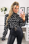 Black Patterned High Neck Top