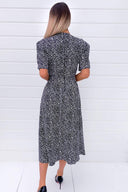 Black Printed Split Hem Midi Dress