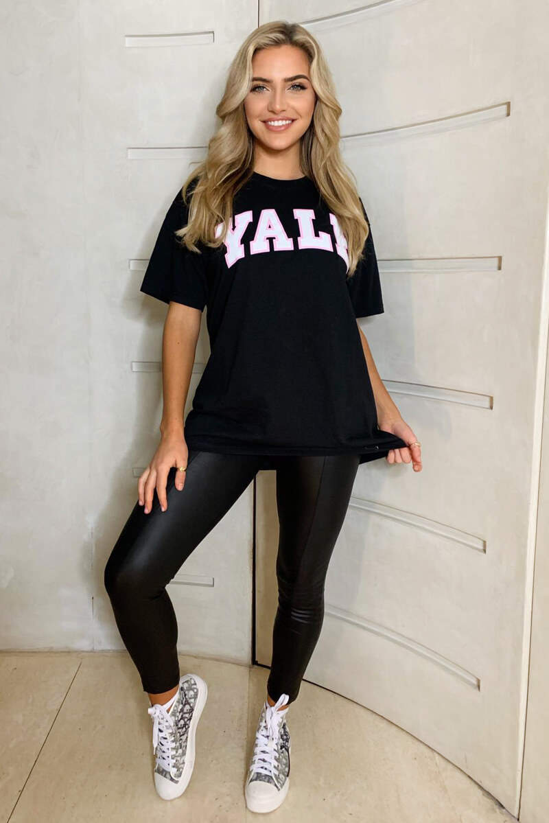 Black Printed YALE Oversized Tee