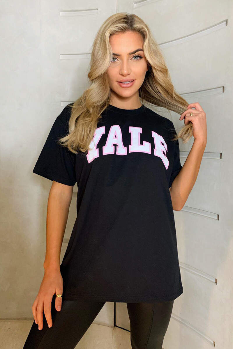 Black Printed YALE Oversized Tee