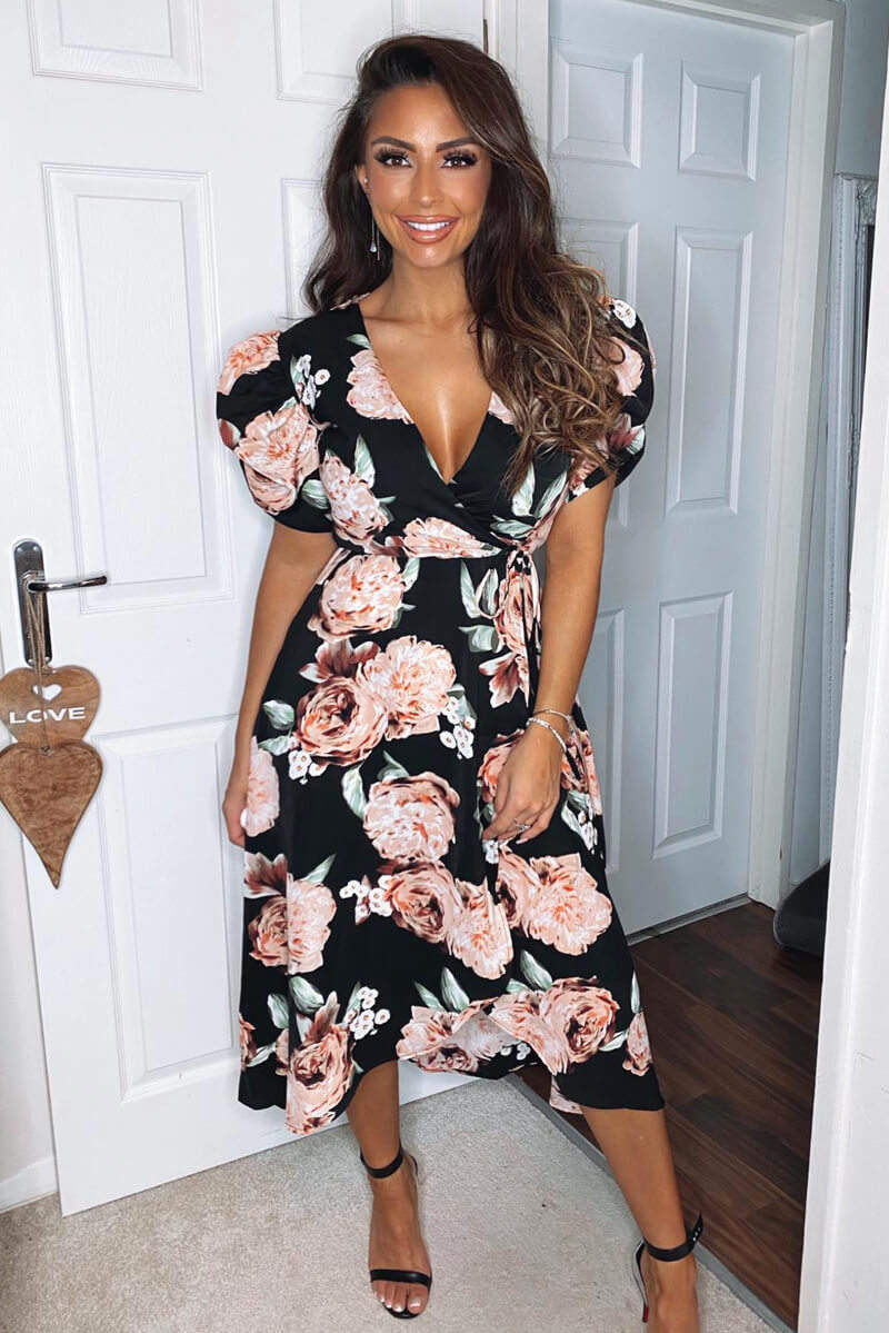 Black Rose Printed Wrap Midi Dress AX Paris US Black Rose Printed Wrap Midi Dress AX Paris US