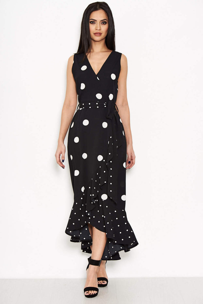 Black Spotted Asymmetrical  Dress