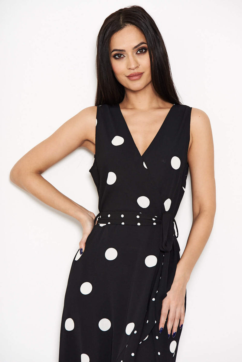 Black Spotted Asymmetrical  Dress