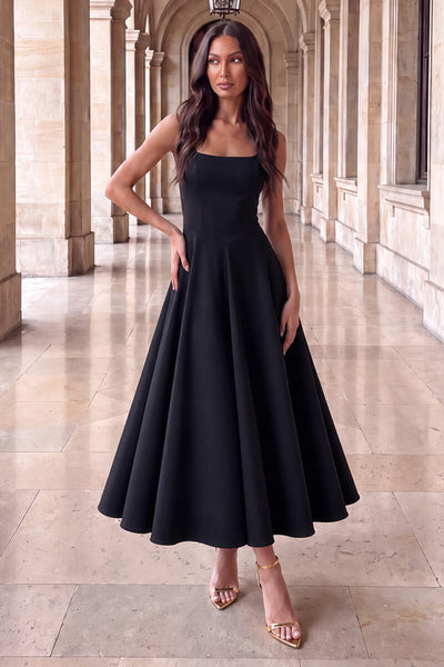 Black Square Neck A-line Midi Dress – AX Paris US