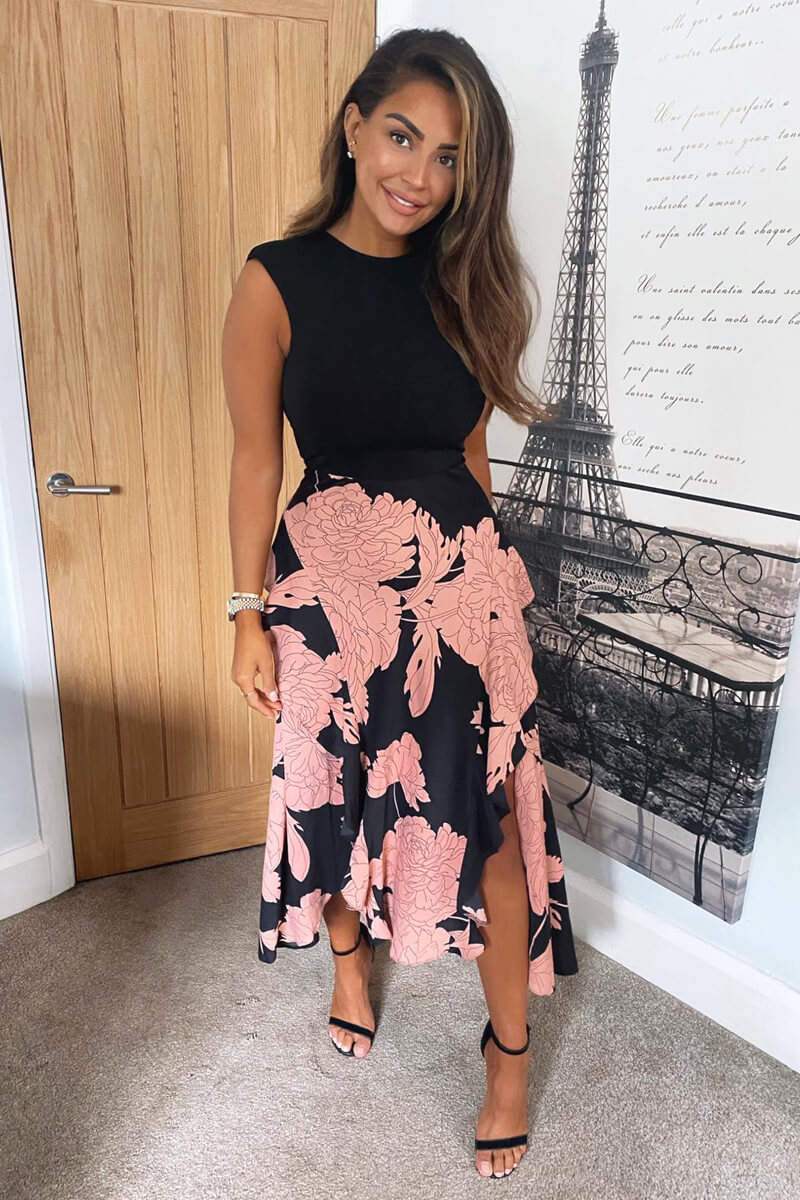 2 in 1 dress midi Black and Blush Floral Print 2 in 1 Midi Dress – AX Paris US