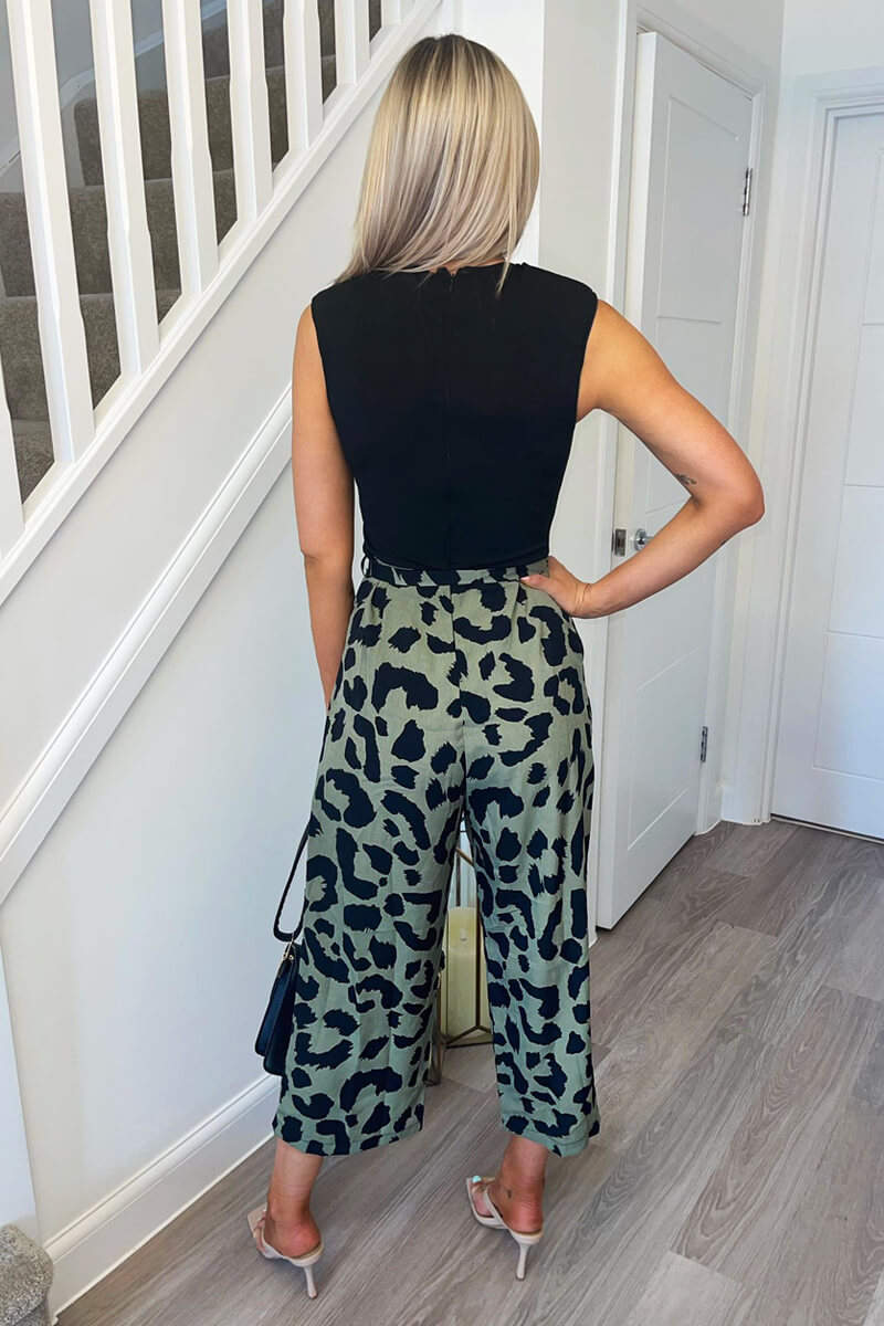 Black and Khaki 2 in 1 Animal Print Jumpsuit