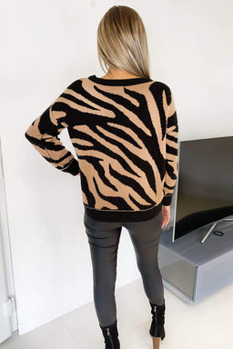 Camel and Black Zebra Knitted Jumper