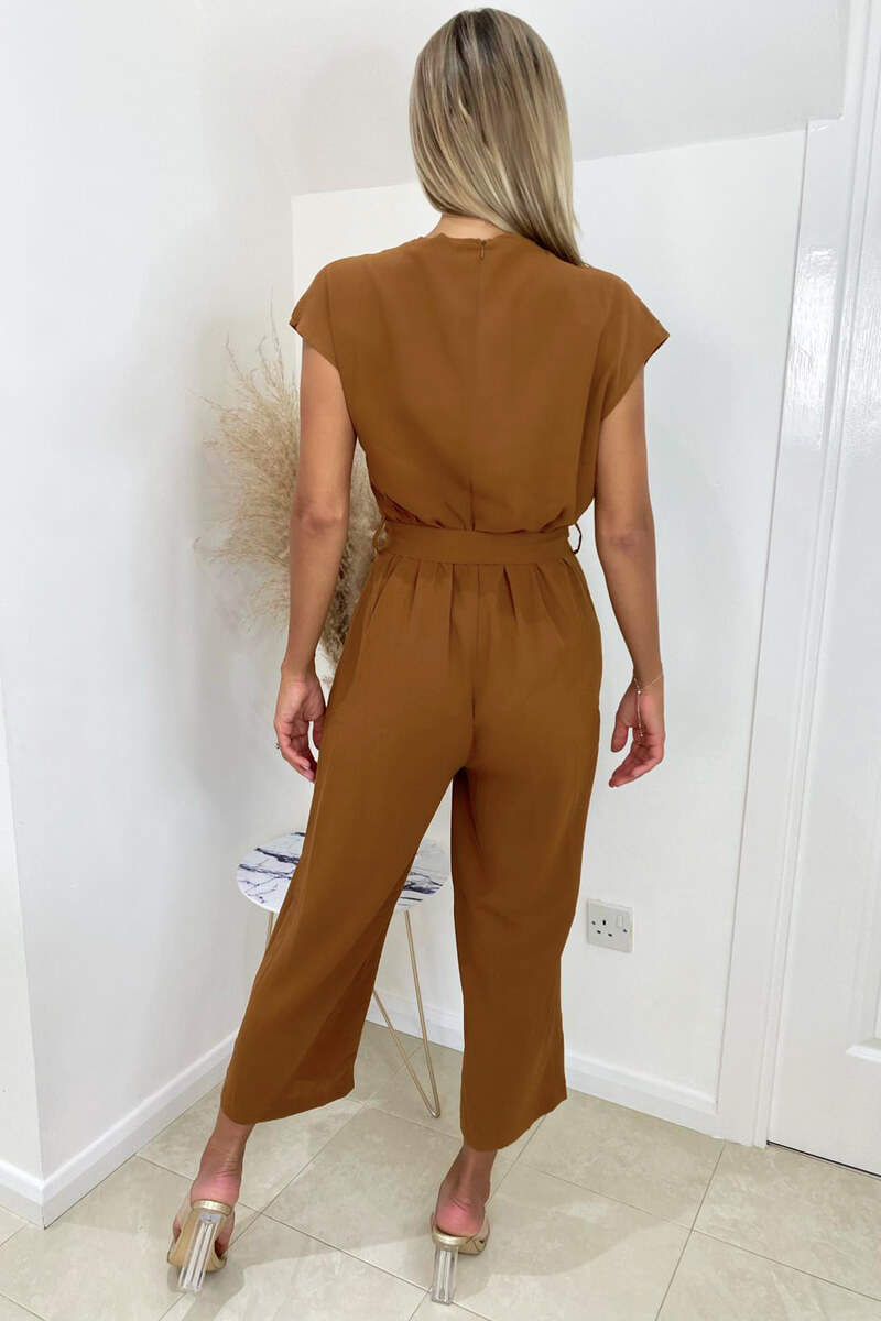 Camel Wrap Tie Waist Jumpsuit