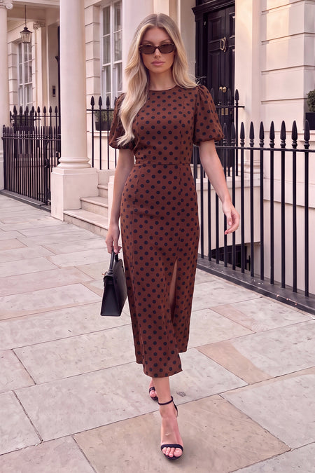 Chocolate-And-Black-Polka-Dot-Puff-Sleeve-Midi-Dress-2.jpg