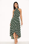 Green Polka Dot High Neck Wrap Dress