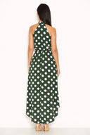 Green Polka Dot High Neck Wrap Dress