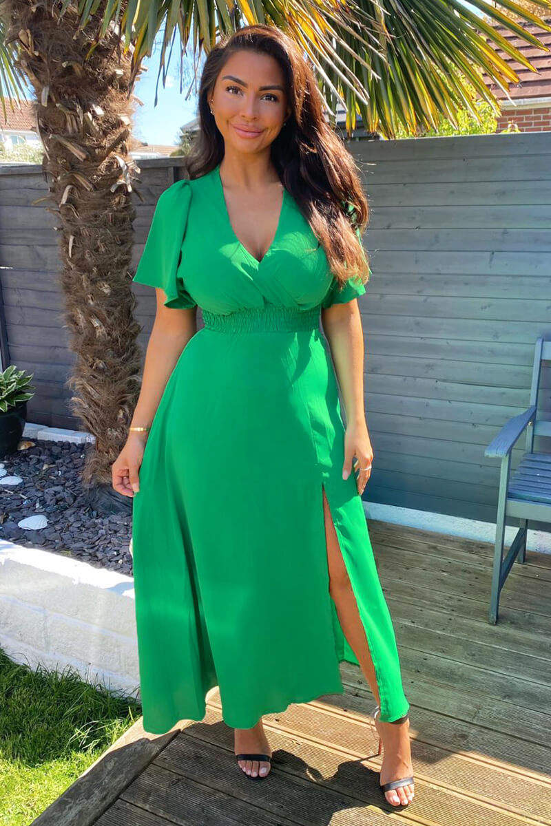 Green Gathered Waist Midi Dress AX Paris US Green Gathered Waist Midi Dress AX Paris US
