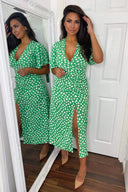 Green Heart Print Midi Dress