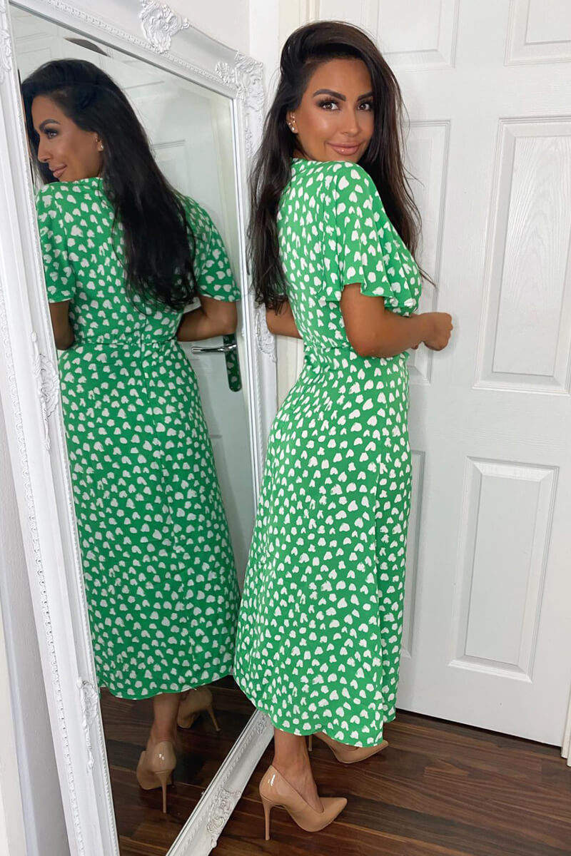 Green Heart Print Midi Dress