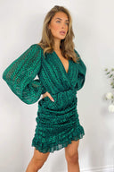 Green Ruched Long Sleeve Mini Dress
