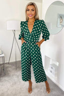 Green Spot Wrap Over Jumpsuit