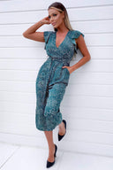 Green Spotted Belted Wrap Jumpsuit