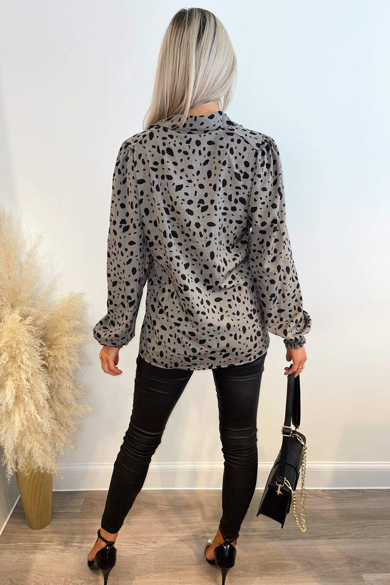 Grey Animal Print Long Sleeved Shirt